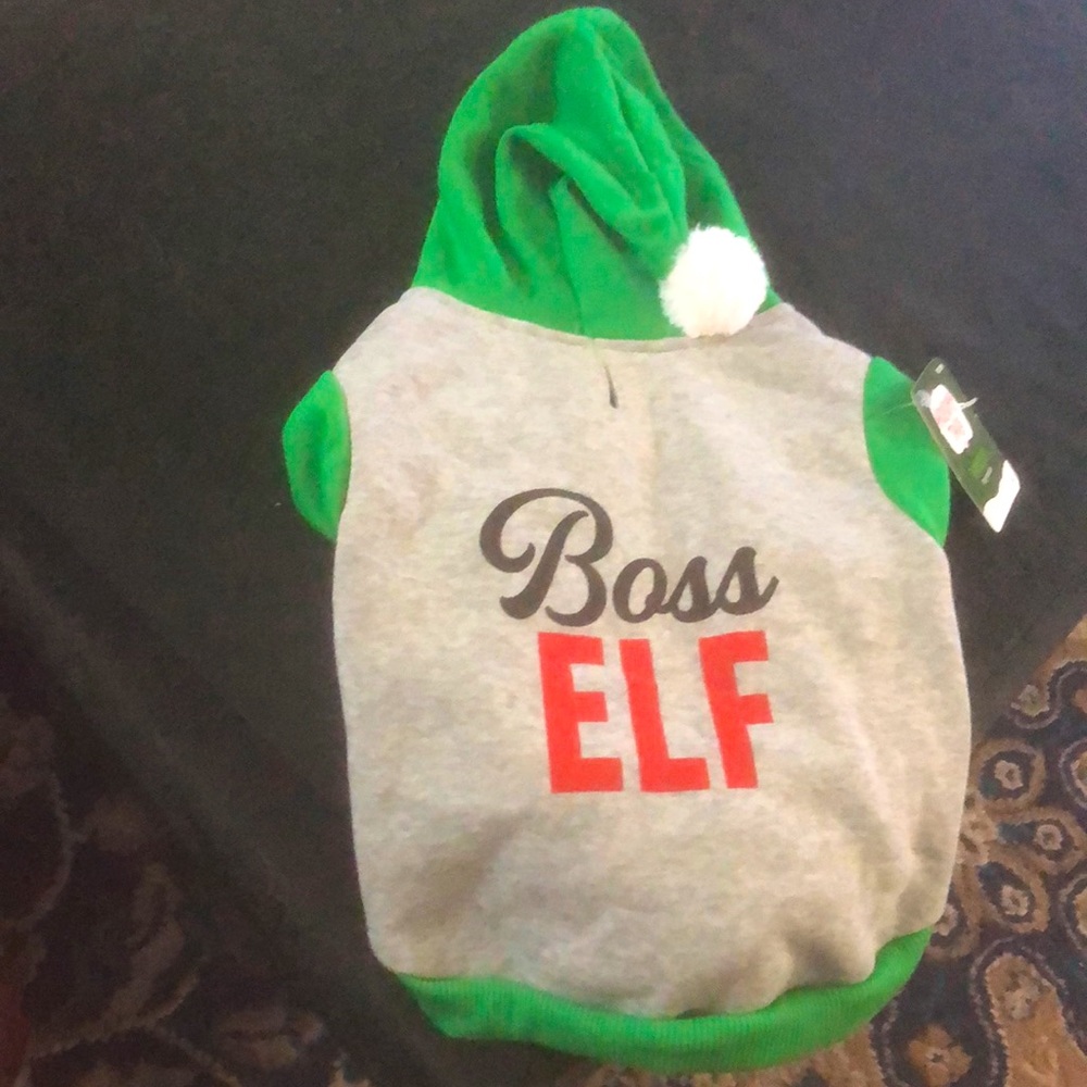 NWT, “BOSS ELF” Medium dog shirt (15-17 inches)